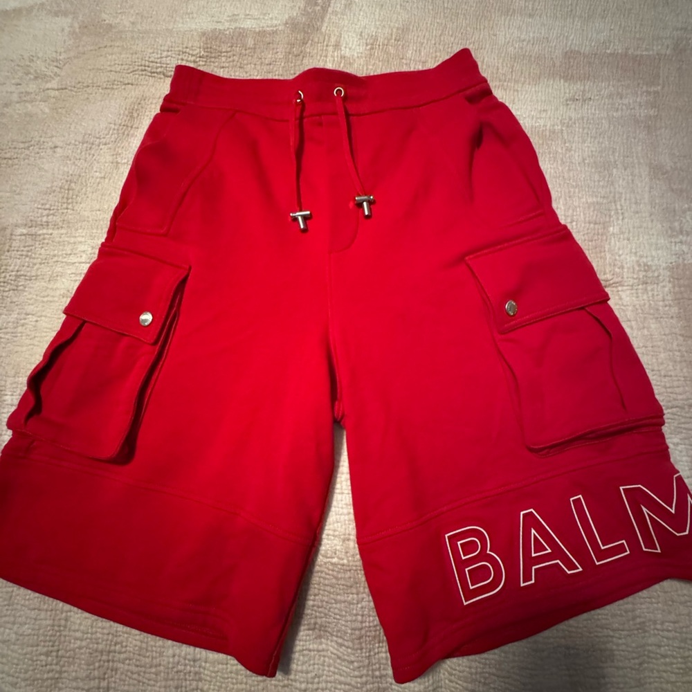 New Balmain Bold Red Cargo Shorts